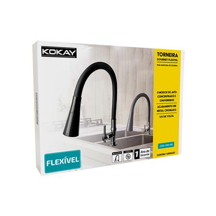 Torneira Para Cozinha Bancada Flexível Tubo Preto 2 Jatos 056-1115