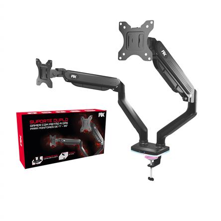 SUPORTE MONITOR PISTAO A GAS (2 MONITORES) - MORSA RGB C/ TIPO C E USB - 17 A 35 - PX-GG9-D 079-0112