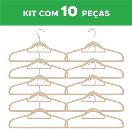 Cabide Revestido em Veludo Bege - Kit com 10 Peças 093-0003