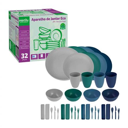 Conjunto de Louças Fibra De Trigo Premium 32pçs BPA Free Sortido 093-0104