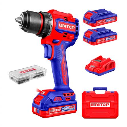 Furadeira e Parafusadeira Sem Fio Emtop 20v 2000rpm 2 Baterias ECDL205062