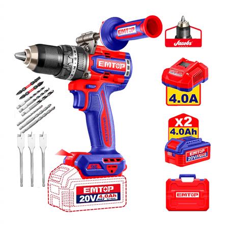 Furadeira e Parafusadeira de Impacto Sem Fio Emtop 20v 96n.m 200rpm ECIDL209686