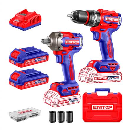 Kit 2 Em 1 Sem Fio Emtop Furadeira e Parafusadeira de Impacto 20v 66n.m  Chave de Impacto ECKL20286