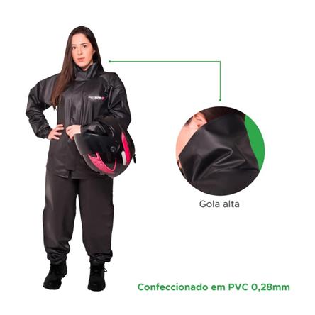 Capa De Chuva Motoqueiro Moto 100% Impermeável PVC Feminino Preto G PI-0009